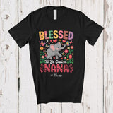 MacnyStore - Personalized Blessed To Be Called Nana; Proud Mother's Day Floral Custom Name Nana Elephant T-Shirt