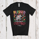 MacnyStore - Personalized Blessed To Be Called Sister; Proud Mother's Day Floral Custom Name Sister Elephant T-Shirt