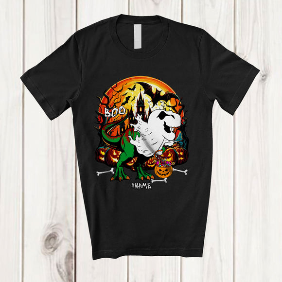 MacnyStore - Personalized Custom Name Boo; Humorous Halloween Boo Ghost Costume T-Rex Pumpkin Candy T-Shirt