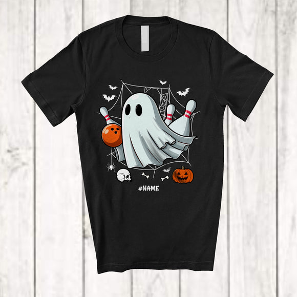 MacnyStore - Personalized Boo Ghost Playing Bowling; Scary Halloween Custom Name Bowling Player Team T-Shirt