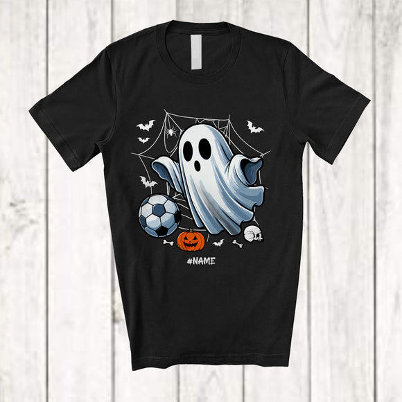 MacnyStore - Personalized Boo Ghost Playing Soccer; Scary Halloween Custom Name Soccer Player Team T-Shirt
