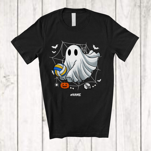 MacnyStore - Personalized Boo Ghost Playing Volleyball; Scary Halloween Custom Name Volleyball Player Team T-Shirt