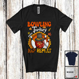 MacnyStore - Personalized Bowling Turkey Nap Repeat, Joyful Thanksgiving Fall Leaves, Custom Name Sport Player T-Shirt