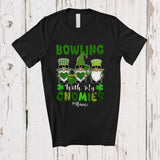 MacnyStore - Personalized Bowling With My Gnomies; Lovely St. Patrick's Day Custom Name Three Green Gnomes T-Shirt