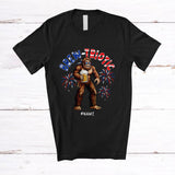 MacnyStore - Personalized Brew-triotic; Cheerful 4th Of July Bigfoot Drinking Beer; Custom Name Patriotic T-Shirt
