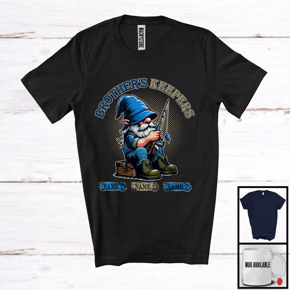 MacnyStore - Personalized Brother's Keepers, Lovely Father's Day Fishing Gnome, Custom 3 Name Family T-Shirt