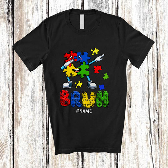 MacnyStore - Personalized Bruh Autism Awareness; Colorful Autism Puzzle Piece Custom Name Family T-Shirt