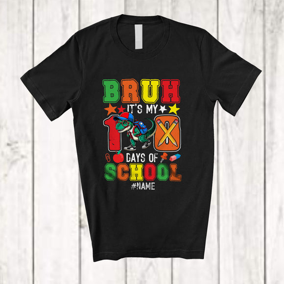 MacnyStore - Personalized Bruh My 100 Days of School; Joyful School T-Rex; Custom Name Students Teacher T-Shirt