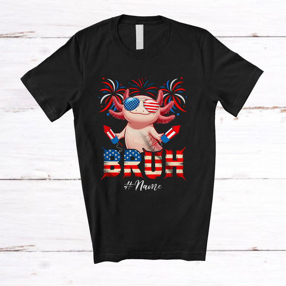 MacnyStore - Personalized Bruh; Lovely 4th Of July Axolotl Sunglasses US Flag; Custom Name Patriotic T-Shirt