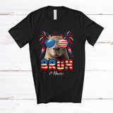 MacnyStore - Personalized Bruh; Lovely 4th Of July Capybara Sunglasses US Flag; Custom Name Patriotic T-Shirt