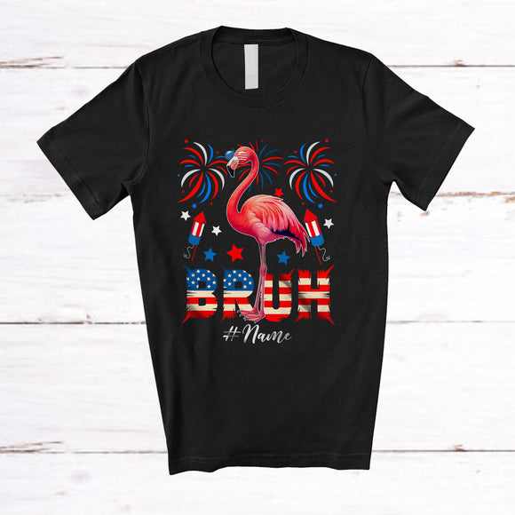 MacnyStore - Personalized Bruh; Lovely 4th Of July Flamingo Sunglasses US Flag; Custom Name Patriotic T-Shirt