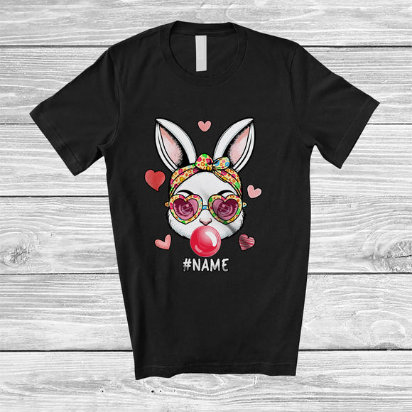 MacnyStore - Personalized Bunny Bubble Bow Tie; Amusing Easter Leopard Bunny; Custom Name Egg Hunting T-Shirt