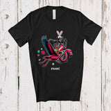 MacnyStore - Personalized Bunny Skeleton Riding Flamingo; Humorous Easter Eggs Hunting; Custom Name Family T-Shirt