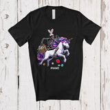 MacnyStore - Personalized Bunny Skeleton Riding Unicorn; Humorous Easter Eggs Hunting; Custom Name Family T-Shirt