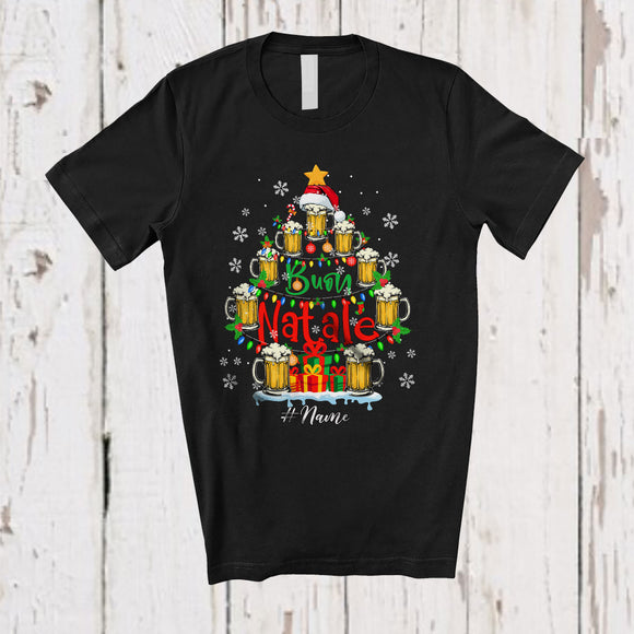 MacnyStore - Personalized Buon Natale; Merry Christmas Lights Santa Beer; Custom Name Italian Beer Family T-Shirt