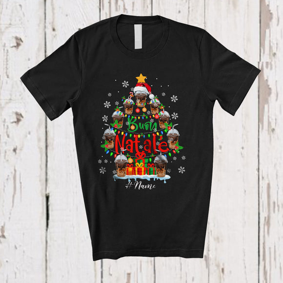 MacnyStore - Personalized Buon Natale; Merry Christmas Lights Santa Coffee; Custom Name Italian Coffee Family T-Shirt