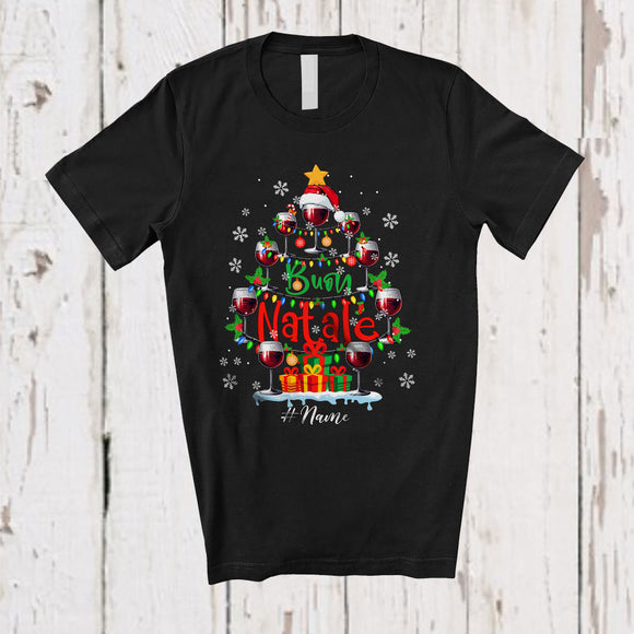 MacnyStore - Personalized Buon Natale; Merry Christmas Lights Santa Wine; Custom Name Italian Wine Family T-Shirt