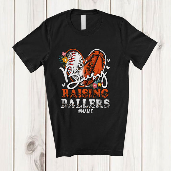 MacnyStore - Personalized Busy Raising Ballers; Proud Mother's Day Custom Name Basketball Baseball Player T-Shirt