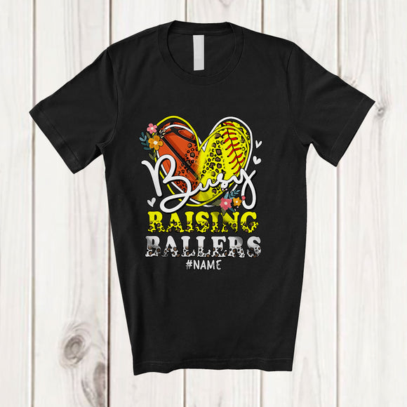 MacnyStore - Personalized Busy Raising Ballers; Proud Mother's Day Custom Name Softball Basketball Player T-Shirt
