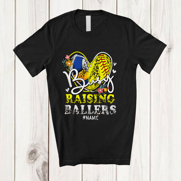 MacnyStore - Personalized Busy Raising Ballers; Proud Mother's Day Custom Name Softball Volleyball Player T-Shirt