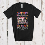 MacnyStore - Personalized Caffeine Required 1st Grade; Happy Halloween Skeleton Coffee; Custom Name Teacher T-Shirt