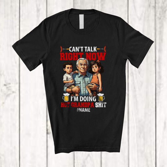 MacnyStore - Personalized Can't Talk Right Now; Joyful Father's Day Custom Name Busy Grandpa BBQ Beer; Family T-Shirt