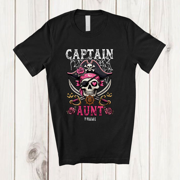 MacnyStore - Personalized Captain Aunt; Amazing Halloween Costume Pirate Skull; Custom Name Family T-Shirt