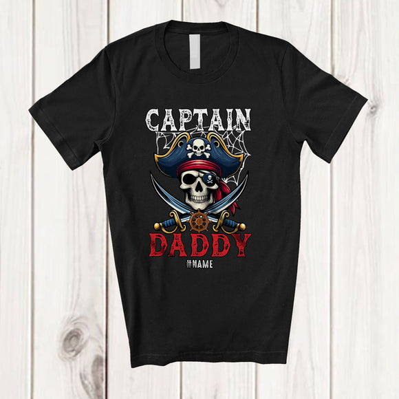 MacnyStore - Personalized Captain Daddy; Amazing Halloween Costume Pirate Skull; Custom Name Family T-Shirt