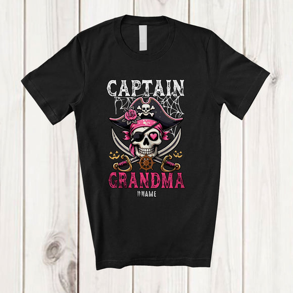 MacnyStore - Personalized Captain Grandma; Amazing Halloween Costume Pirate Skull; Custom Name Family T-Shirt