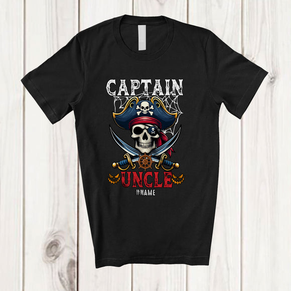 MacnyStore - Personalized Captain Uncle; Amazing Halloween Costume Pirate Skull; Custom Name Family T-Shirt
