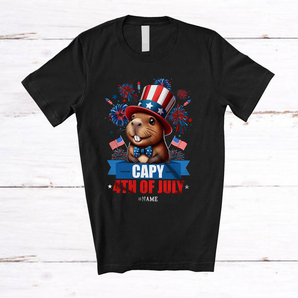 MacnyStore - Personalized Capy 4th Of July; Lovely Custom Name Capybara Fireworks; Patriotic T-Shirt