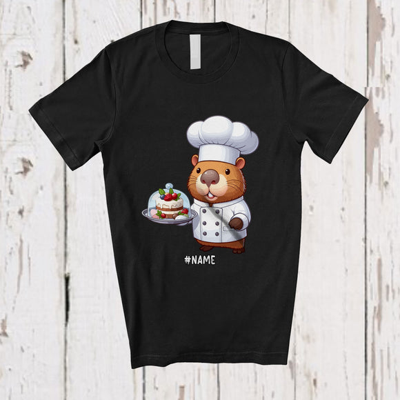 MacnyStore - Personalized Capybara Chef Cook Cooking; Lovely Custom Name Lunch Lady Chef Animal T-Shirt
