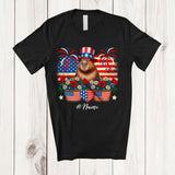 MacnyStore - Personalized Capybara Flowers Wearing American Flag Hat; Lovely 4th Of July Custom Name Patriotic T-Shirt