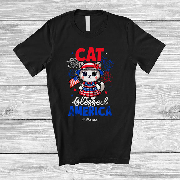 MacnyStore - Personalized Cat Blessed America; Lovely 4th Of July Custom Name Cat Women; Patriotic T-Shirt