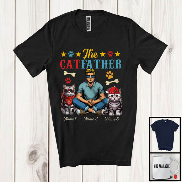 MacnyStore - Personalized CatFather, Lovely Father's Day Custom Name American Shorthair Cat, Vintage Family T-Shirt