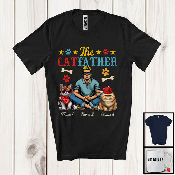 MacnyStore - Personalized CatFather, Lovely Father's Day Custom Name Exotic Shorthair Cat, Vintage Family T-Shirt