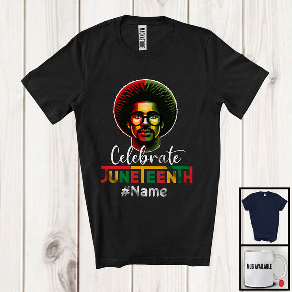 MacnyStore - Personalized Celebrate Juneteenth, Lovely Custom Name Black Afro Men Messy Hair, Proud African T-Shirt