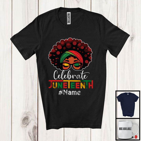 MacnyStore - Personalized Celebrate Juneteenth, Lovely Custom Name Black Afro Women Messy Hair, Proud African T-Shirt