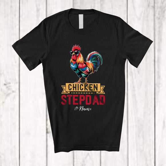 MacnyStore - Personalized Chicken Stepdad; Proud Father's Day Vintage Chicken Sunglasses; Custom Name Farmer T-Shirt