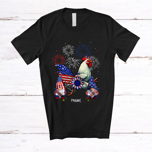 MacnyStore - Personalized Chicken With Headband US Flag; Adorable 4th of July Custom Name Patriotic Sunflower T-Shirt
