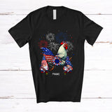 MacnyStore - Personalized Chicken With Headband US Flag; Adorable 4th of July Custom Name Patriotic Sunflower T-Shirt