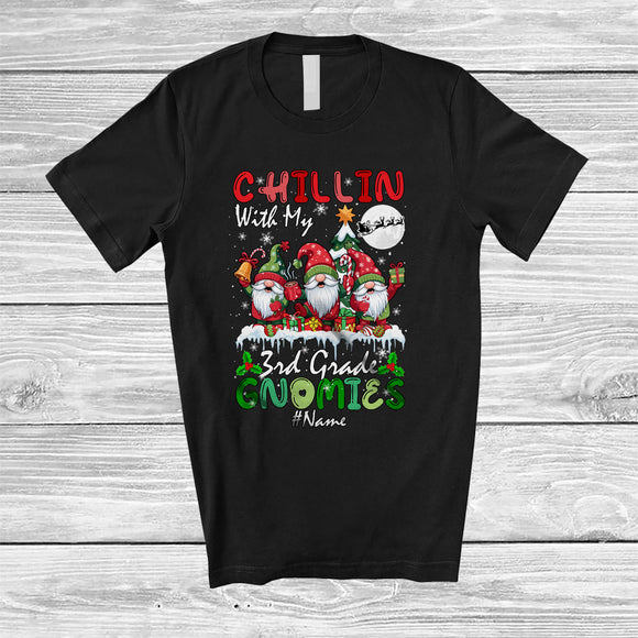 MacnyStore - Personalized Chillin With 3rd Grade Gnomies; Joyful Christmas Custom Name Teacher Gnomes T-Shirt