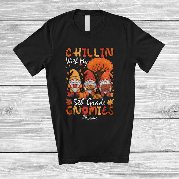 MacnyStore - Personalized Chillin With 5th Grade Gnomies; Joyful Thanksgiving Custom Name Teacher Gnomes T-Shirt