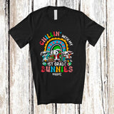 MacnyStore - Personalized Chillin' With My 1st Grade; Lovely Easter Dabbing Rainbow Custom Name Teacher T-Shirt