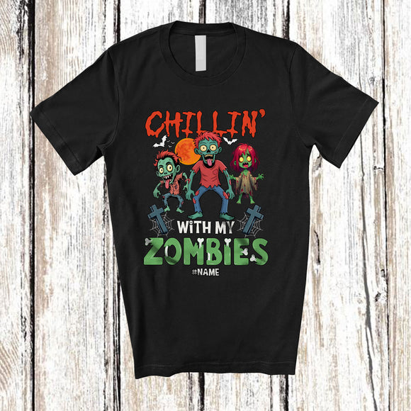 MacnyStore - Personalized Chillin' With My Zombies; Amazing Halloween Horror Zombie Lover; Custom Name Family T-Shirt