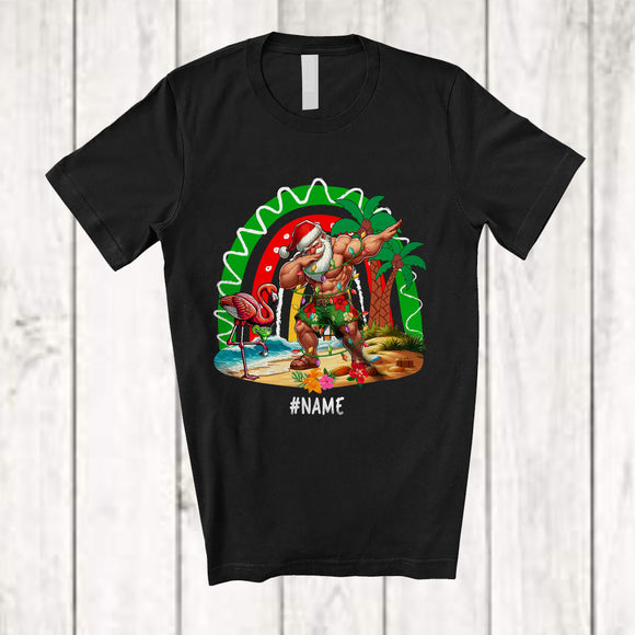 MacnyStore - Personalized Christmas In July; Joyful Summer Custom Name Dabbing Santa; Rainbow T-Shirt