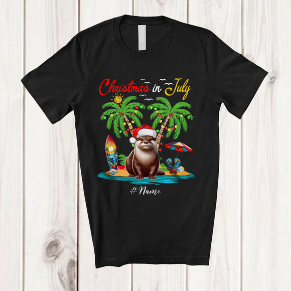 MacnyStore - Personalized Christmas In July; Lovely Summer Vacation Custom Name Otter Beach; Sea Animal T-Shirt