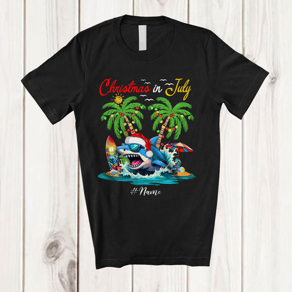MacnyStore - Personalized Christmas In July; Lovely Summer Vacation Custom Name Shark Beach; Sea Animal T-Shirt