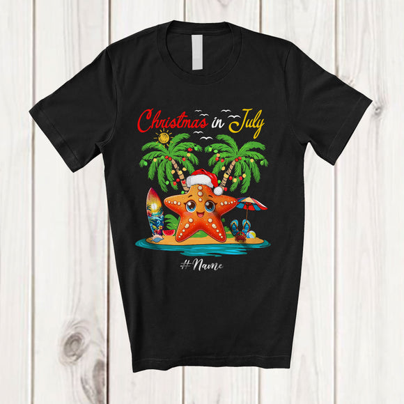 MacnyStore - Personalized Christmas In July; Lovely Summer Vacation Custom Name Starfish Beach; Sea Animal T-Shirt