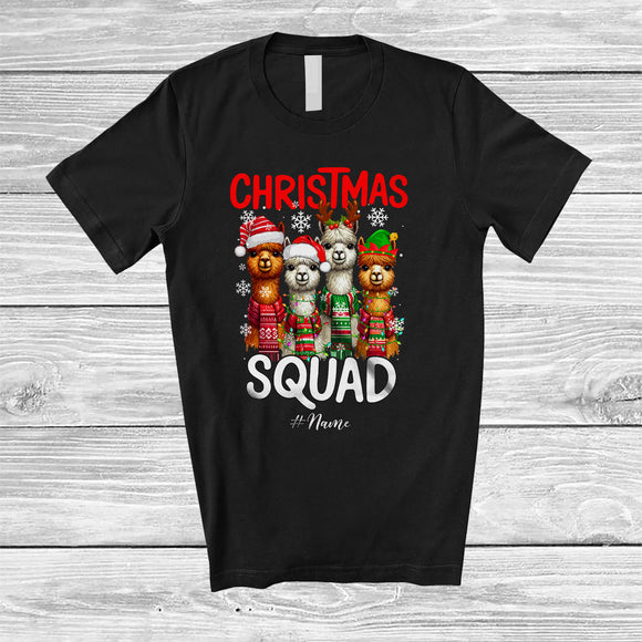 MacnyStore - Personalized Christmas Squad; Amusing Christmas Lights Four Alpacas; Custom Name Wild Animal T-Shirt